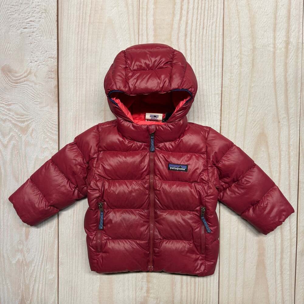 Patagonia Baby 12-18M Hi-Loft Down 700 Fill Sweater Hoodie Jacket Wax Red EUC
